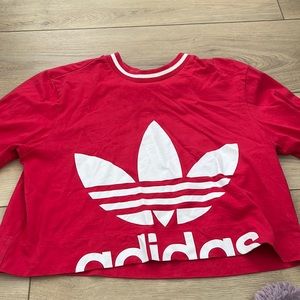Cropped red adidas sweat shirt top